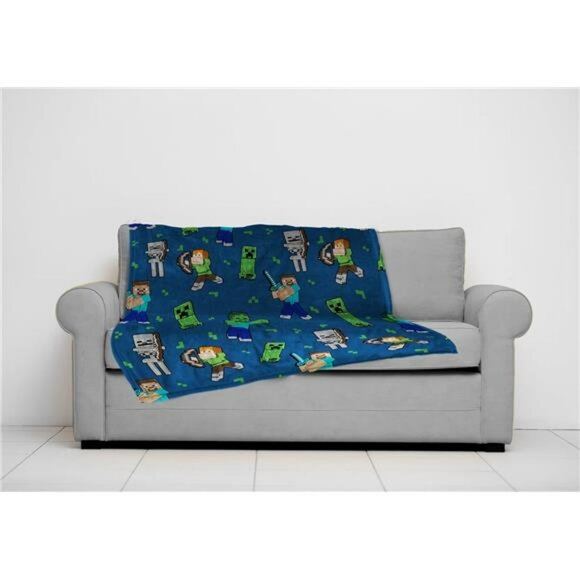 Minecraft fleece throw blanket 46x60 kids bedding gamer creeper skeleton steve a - Picture 2 of 8